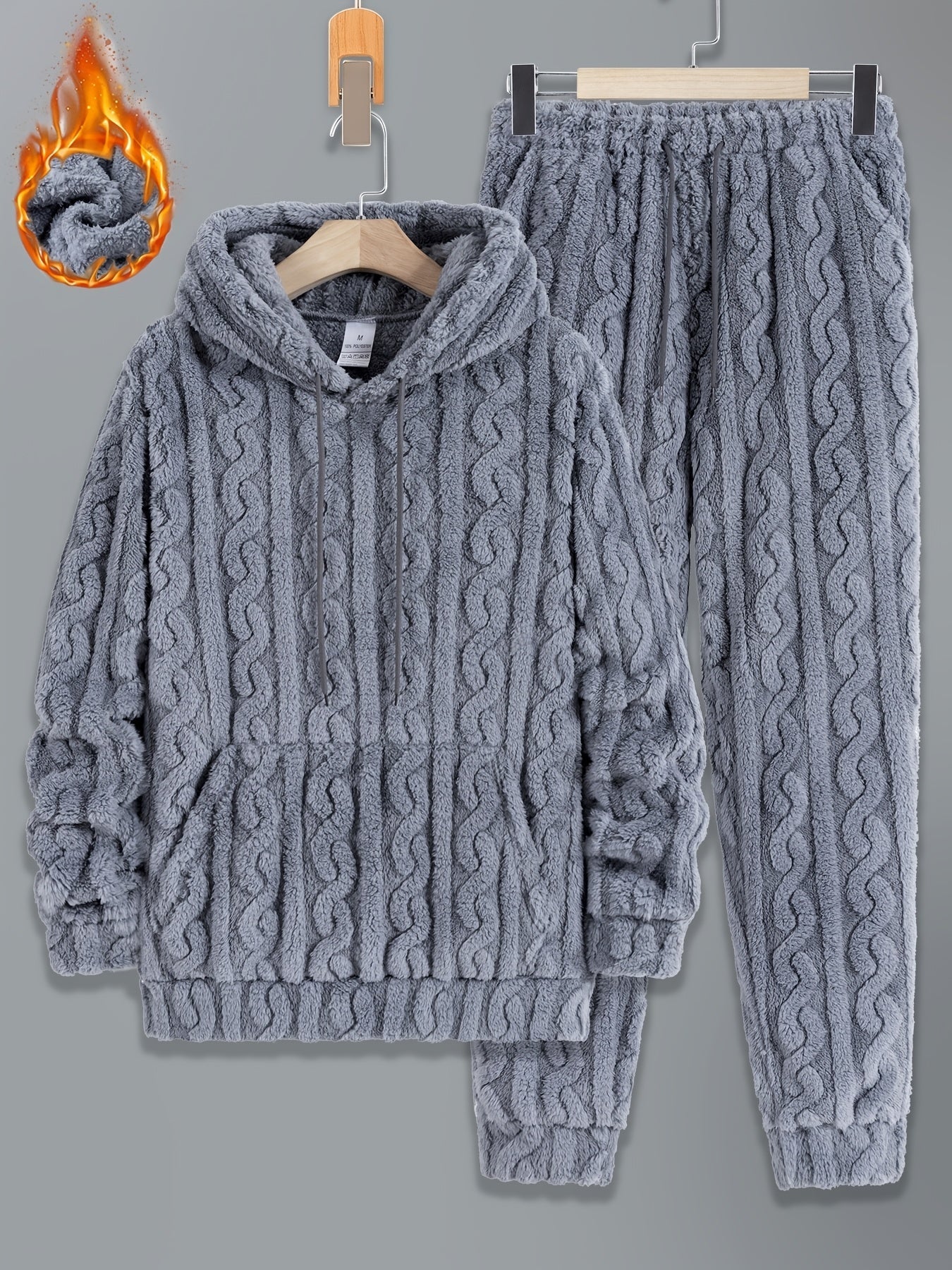 Ensemble de Survie Homme en Tissu Doux Texturé, Chaud, à Capuche et Pantalon, Gris Foncé