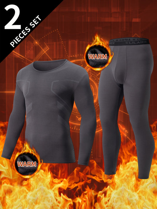 Ensemble Homme Thermique 2 Pièces Manches Longues et Legging Sport Couleur Unie