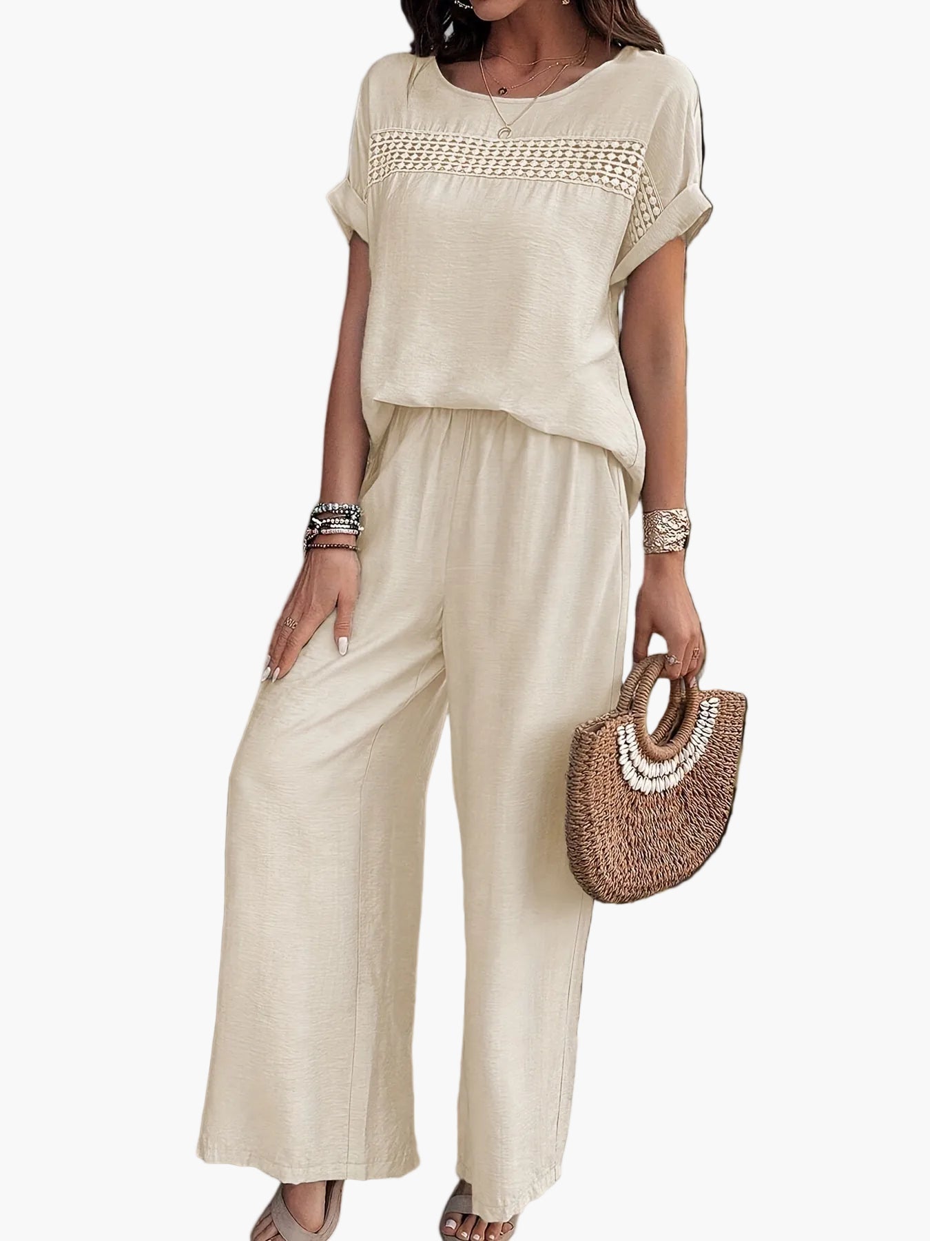 Ensemble Femme Décontracté Chic à Manches Courtes pour Été – Tenue Plage ou Ville