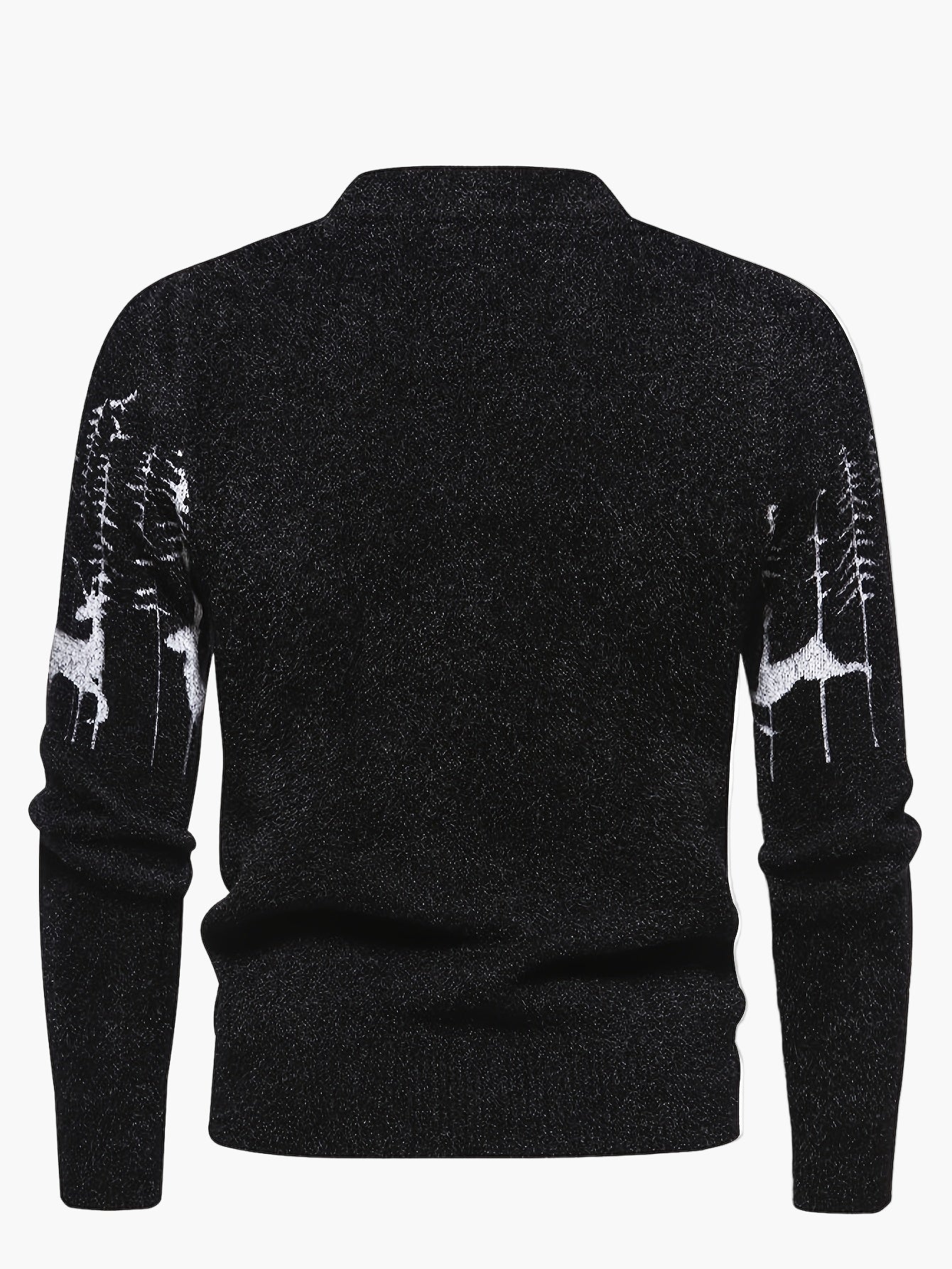 Maglione uomo stile nordico con collo rotondo, motivo cervi e foresta, inverno casual