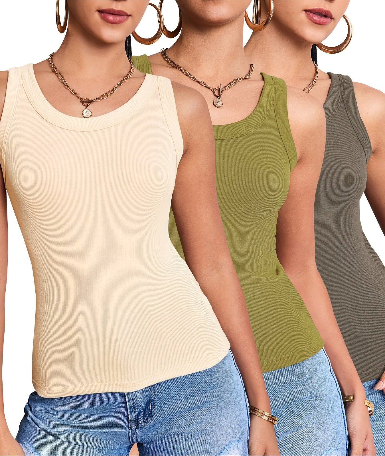 Débardeur basique sans manches pour femme, lot de 3, style casual, parfait pour l'été