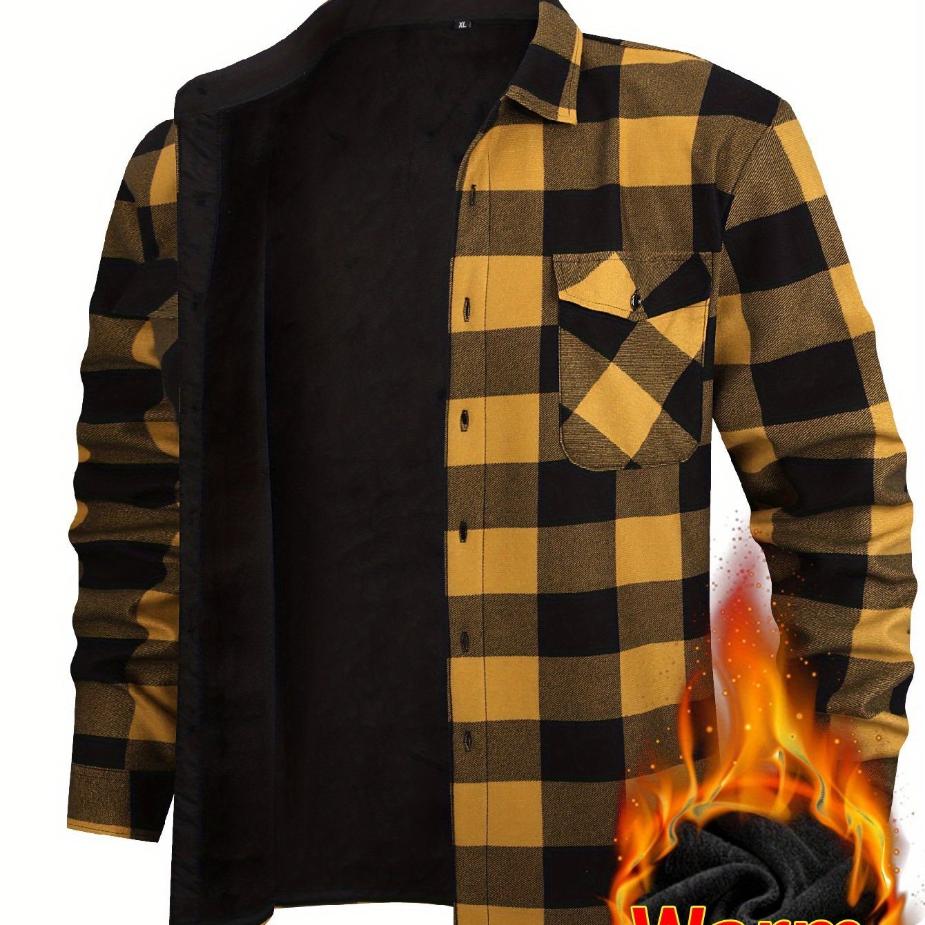 Men's Fleece-Lined Plaid Button-Up Shirt Jacket