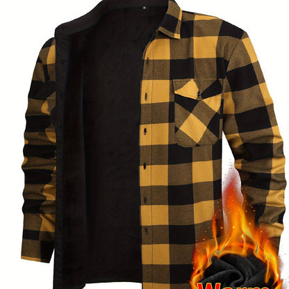 Men's Fleece-Lined Plaid Button-Up Shirt Jacket