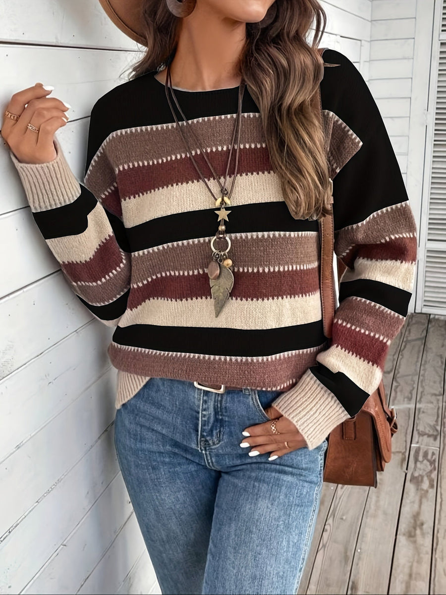 Pull rayé coloré col rond manches longues
