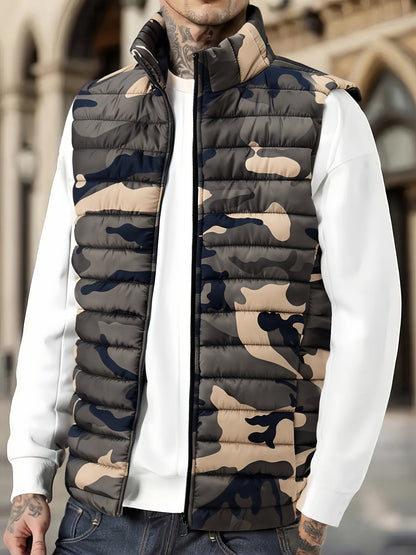 Doudoune sans manches homme matelassée motif camouflage vert militaire