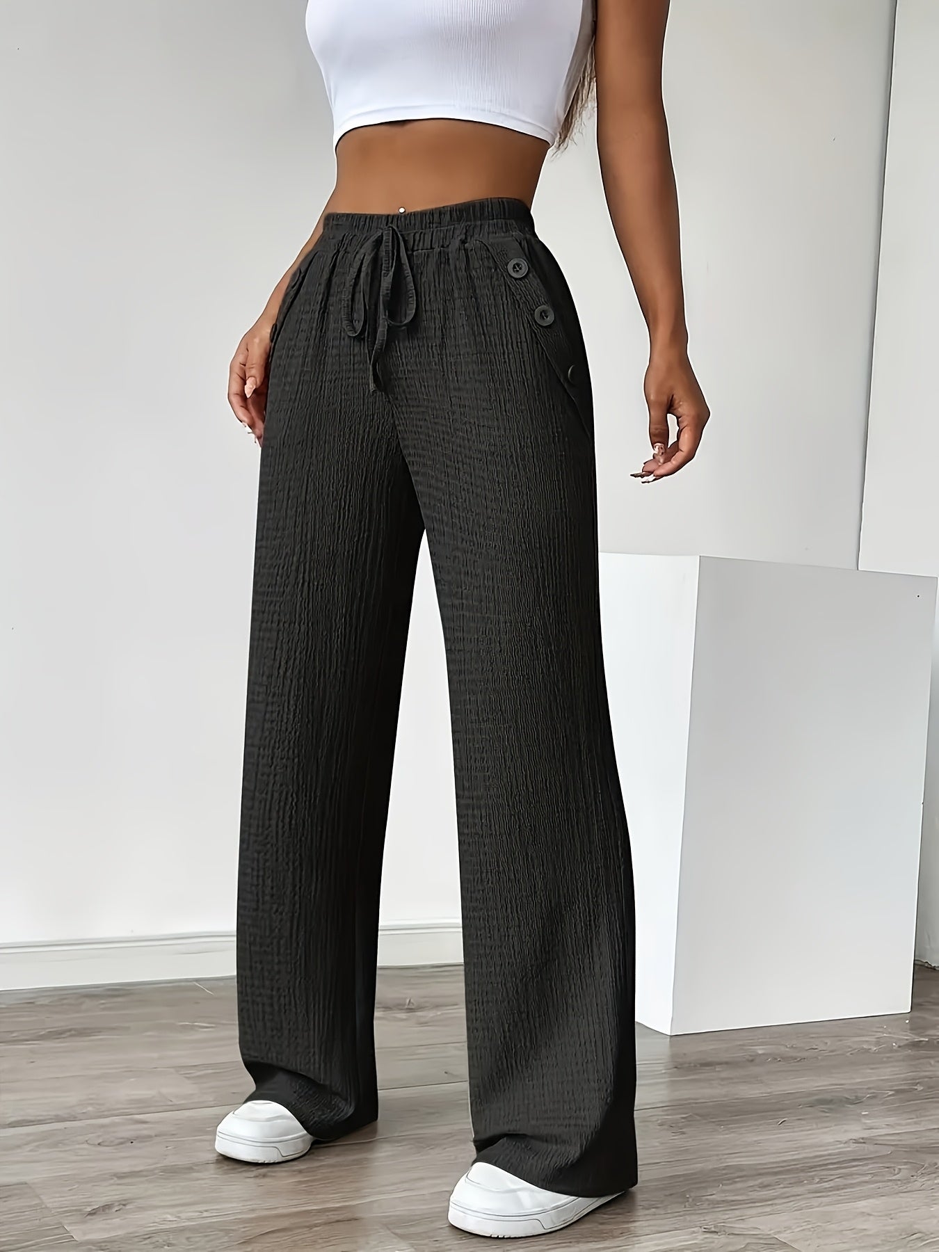 Pantalon décontracté droit taille haute pour femme - Style urbain chic et confortable