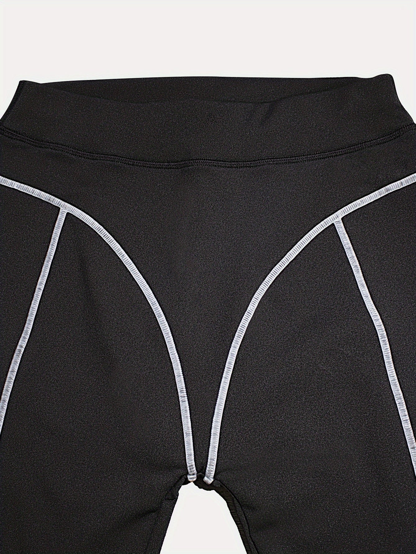 Legging Femme Noir à Coutures Contrastantes Taille Haute