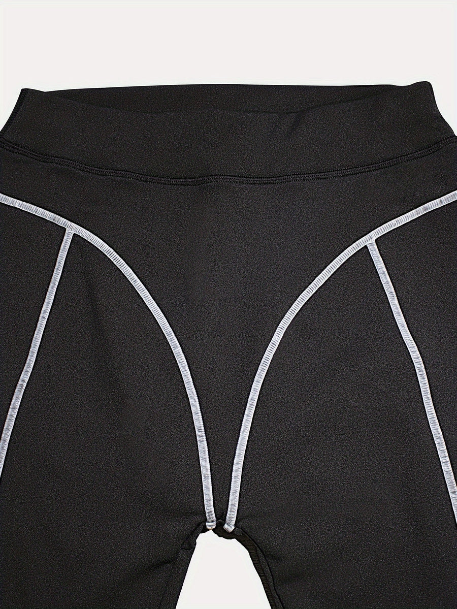 Legging Femme Noir à Coutures Contrastantes Taille Haute