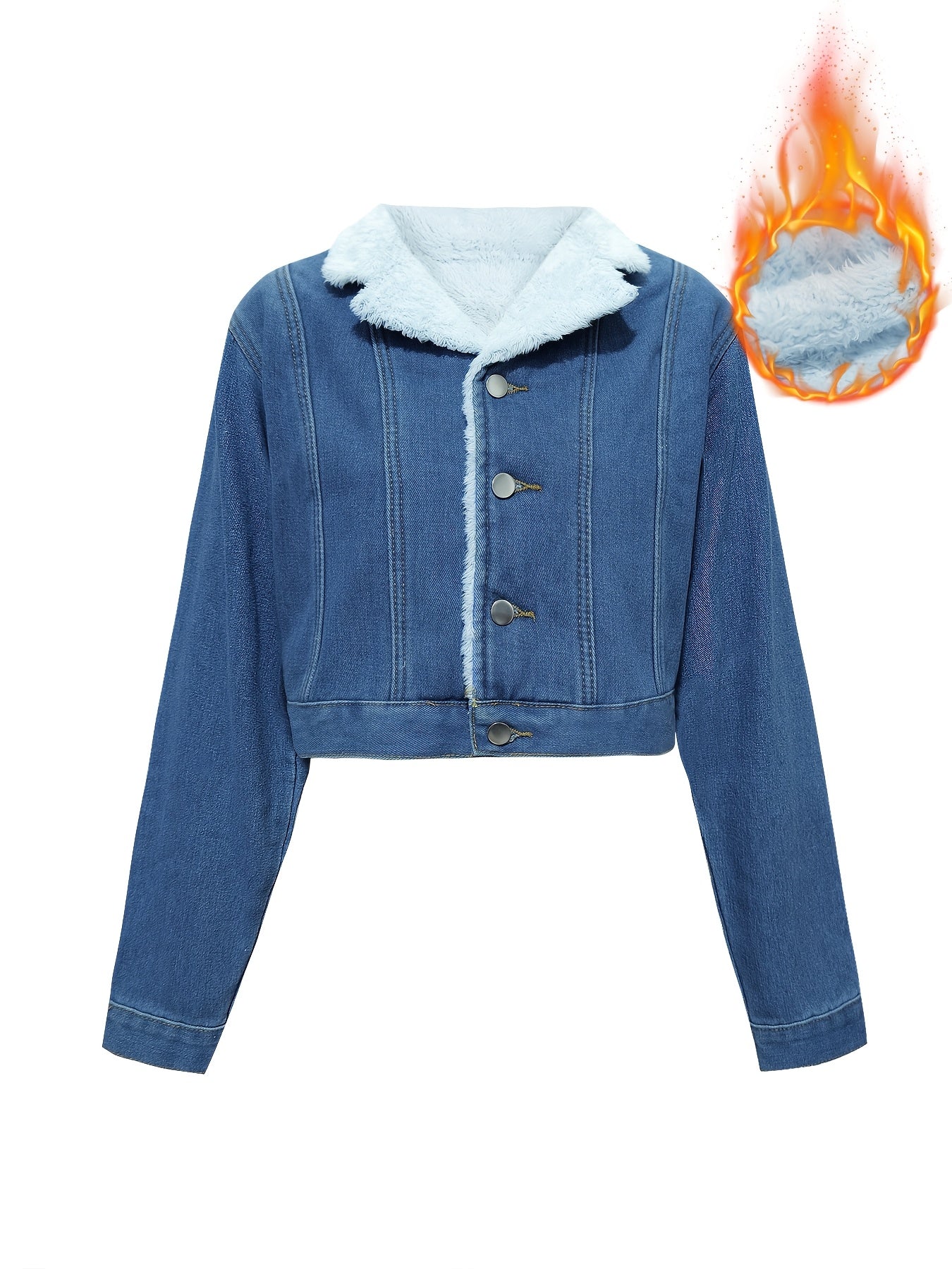 Veste courte en denim bleu avec doublure douce pour femme