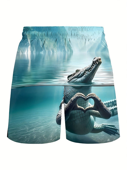 Herren-Badeshorts mit Krokodil-Print, lässiger Stil  