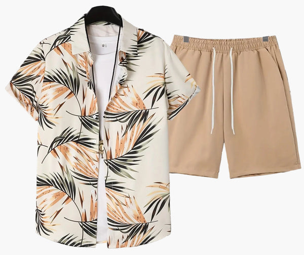 Ensemble Décontracté Estival pour Homme - Chemise Imprimée Palmiers & Short - Style Plage et Vacances