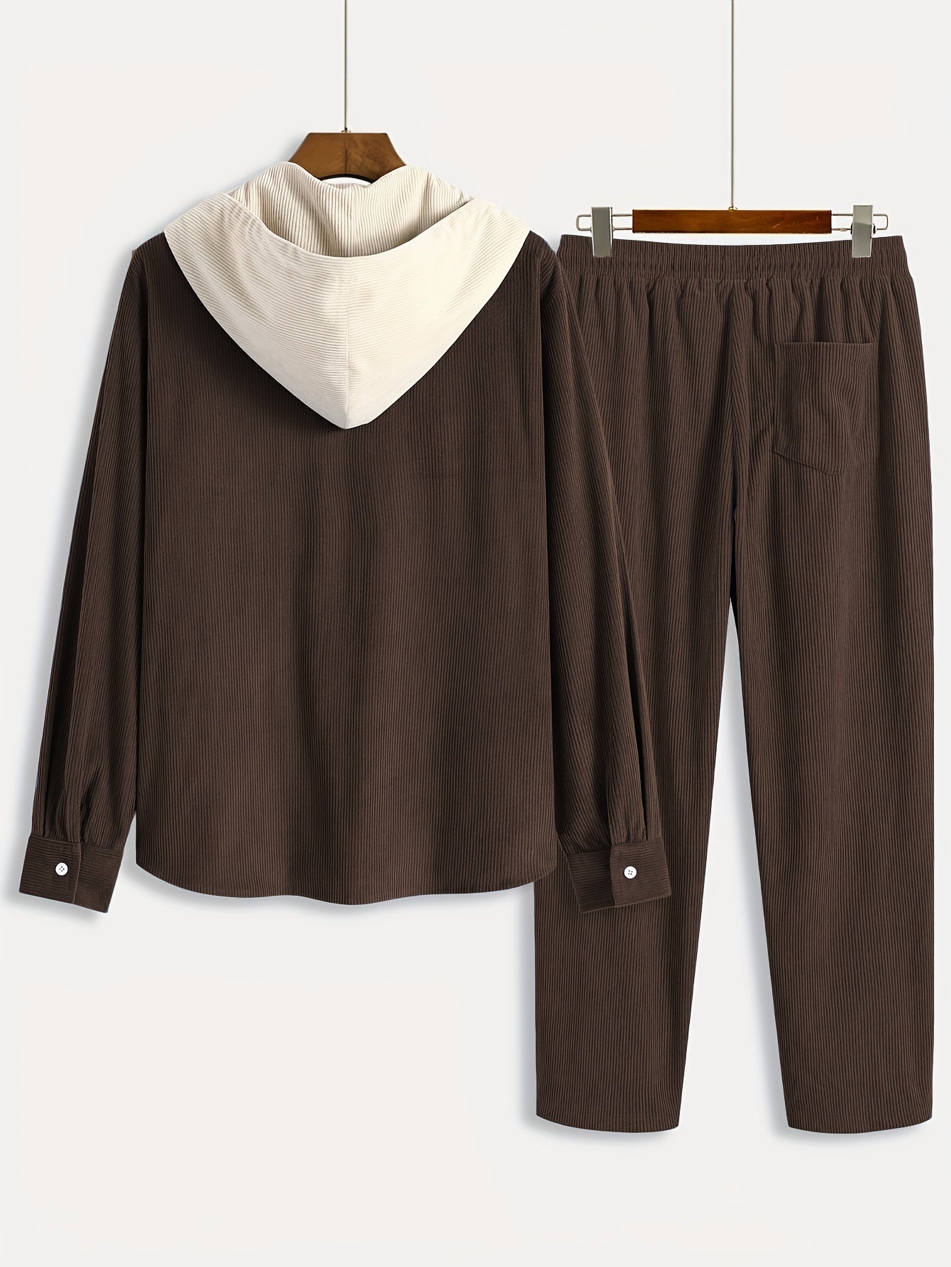 Ensemble Homme Côtelé Chemise à Capuche et Pantalon Couleur Unie