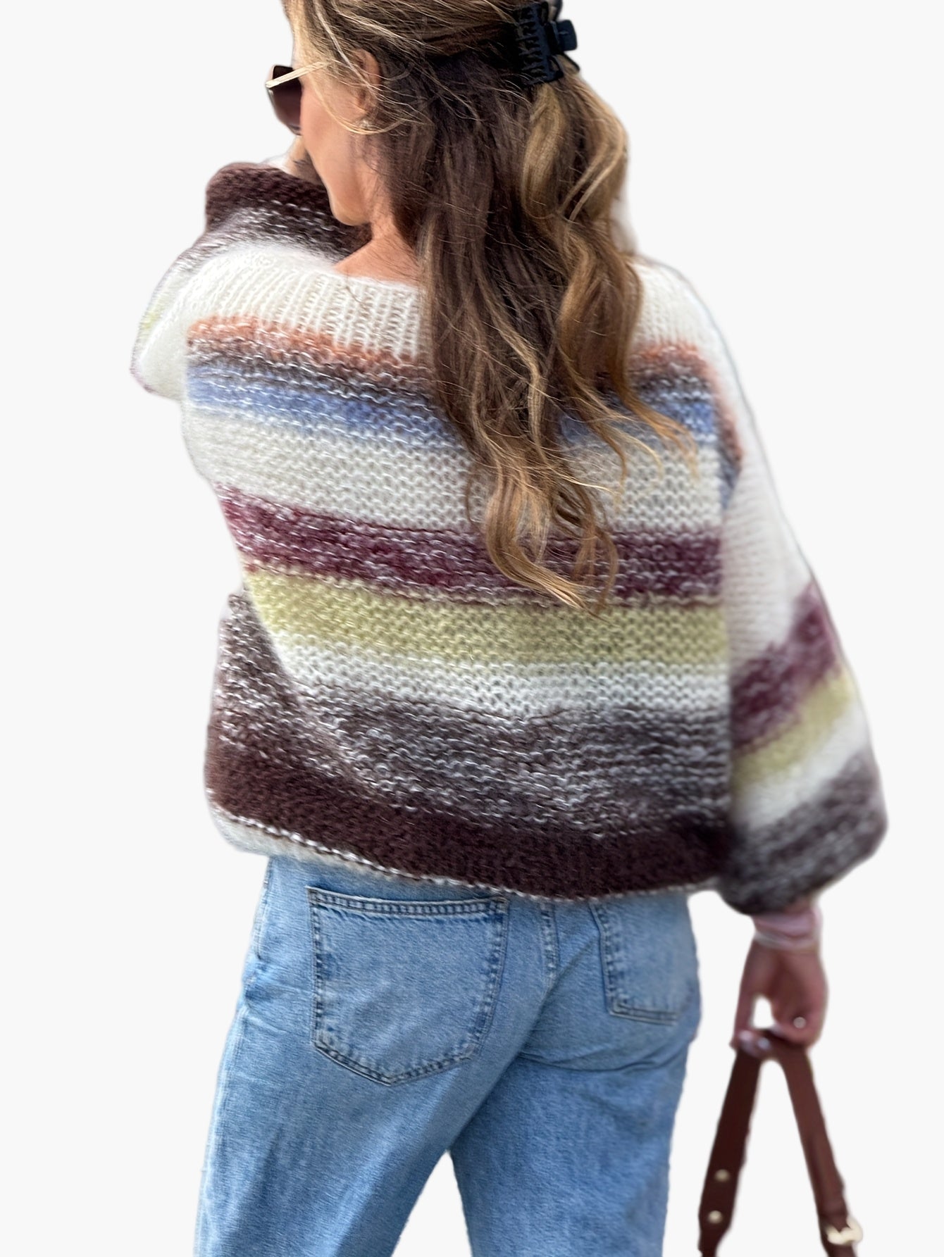 Elegant striped women's sweater casual style for autumn/winter
