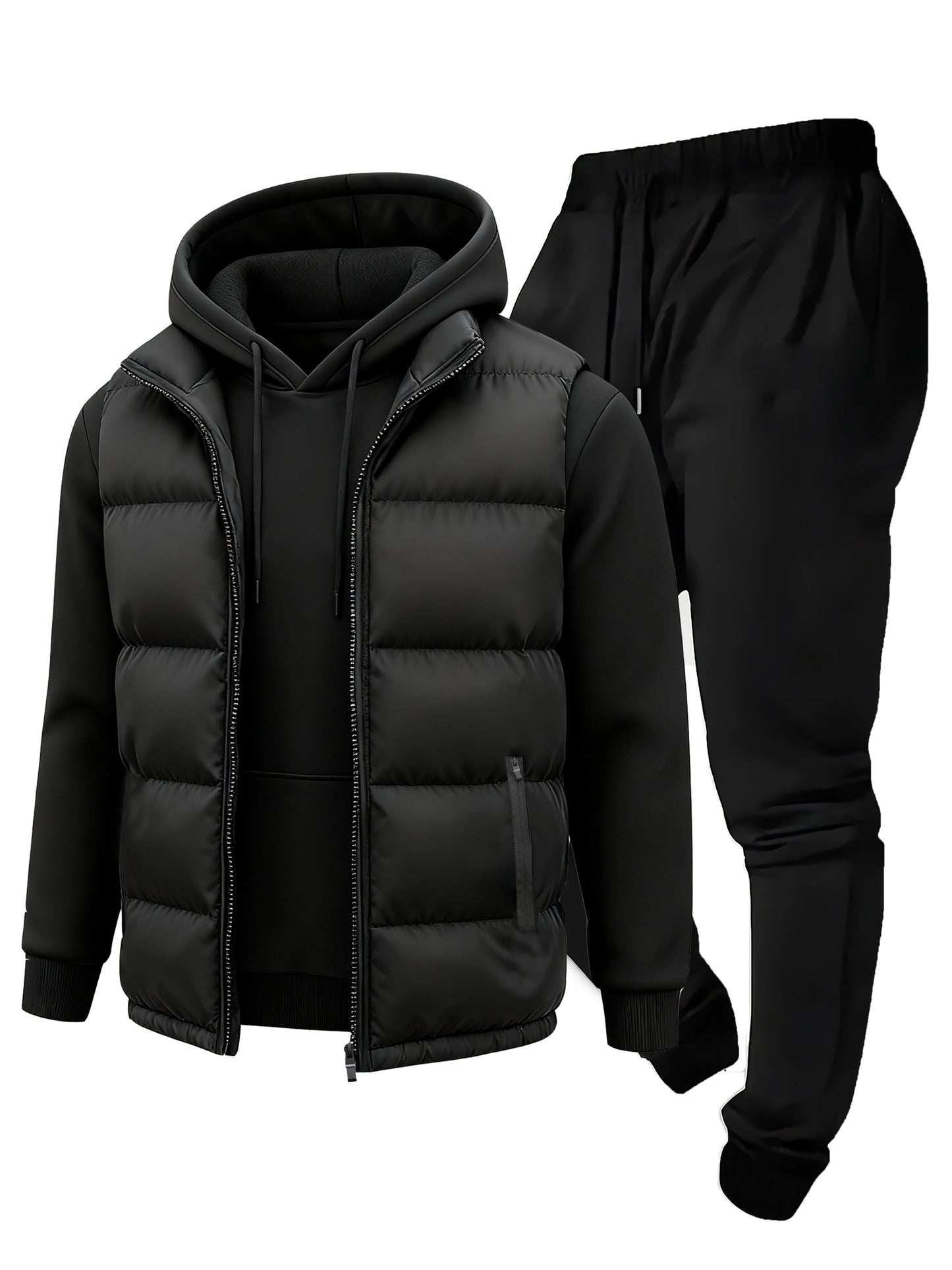 Ensemble Homme Survêtement & Gilet Matelassé Zippé à Capuche