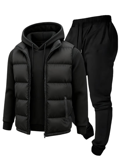Ensemble Homme Survêtement & Gilet Matelassé Zippé à Capuche