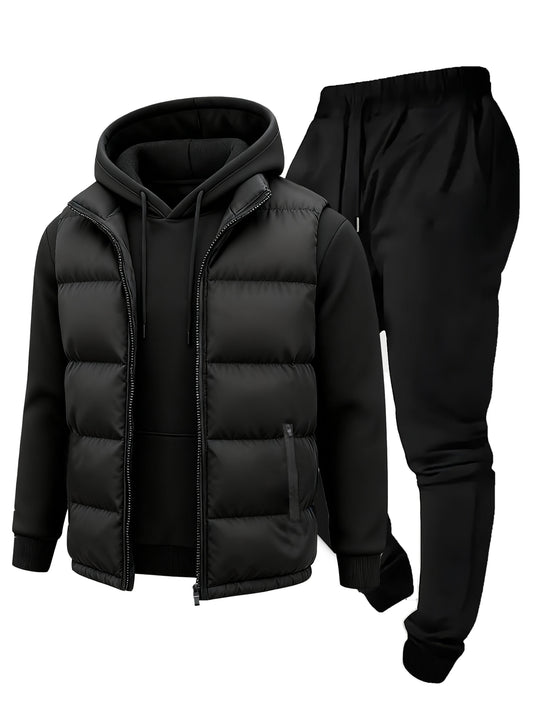 Ensemble Homme Survêtement & Gilet Matelassé Zippé à Capuche