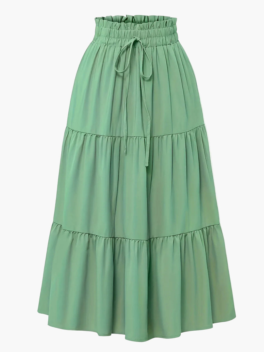 Jupe Longue Femme Élégante Taille Haute à Volants, Style Printemps Été, Idéale pour Loisirs et Sorties