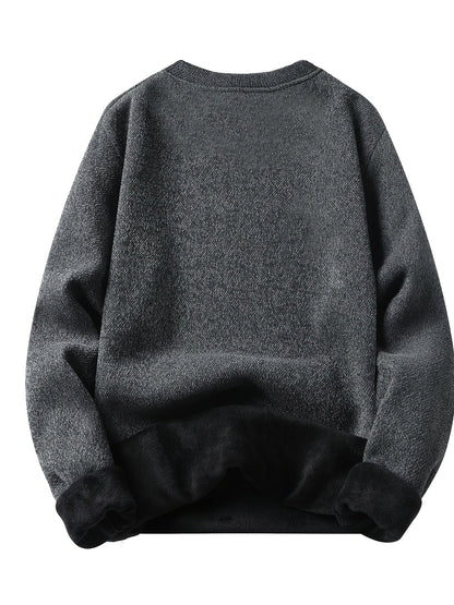 Sweat-shirt polaire homme à col rond, doublure chaude et côtelée, pull uni décontracté