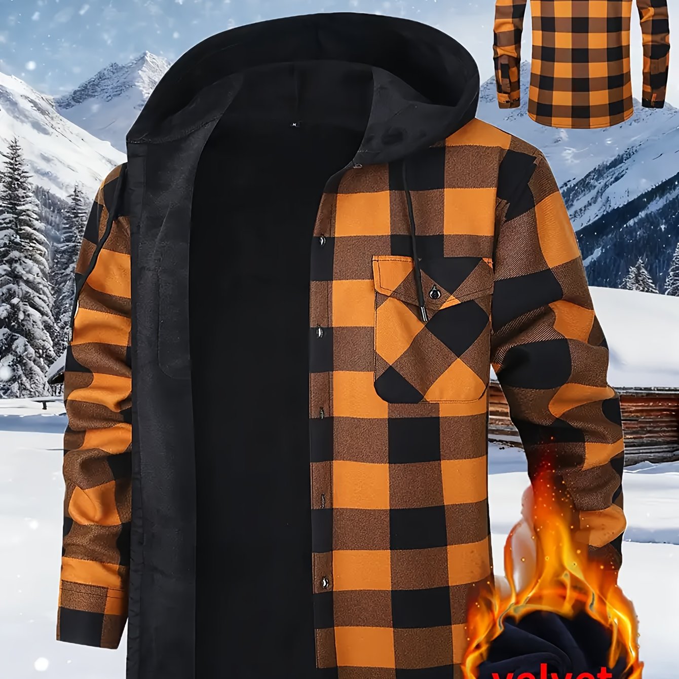 Chemise à Carreaux Homme avec Capuche, Doublure Chaude, Manches Longues
