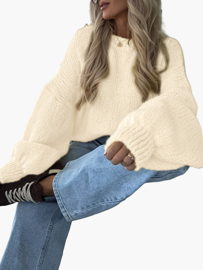 Jersey casual mujer mangas abullonadas estilo urbano otoño invierno