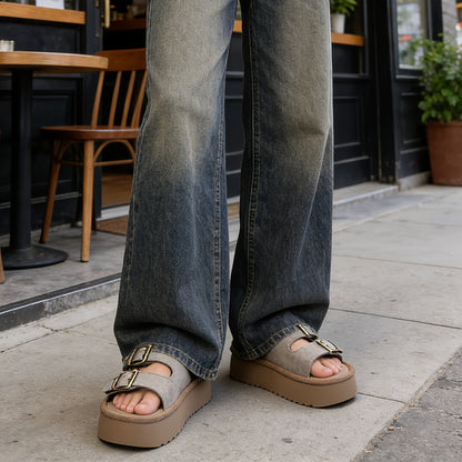 Sandali con zeppa da donna a doppio cinturino stile casual urbano