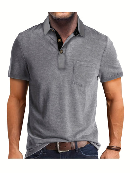 Polo décontracté pour homme à poche poitrine, style élégant pour usage quotidien ou bureau