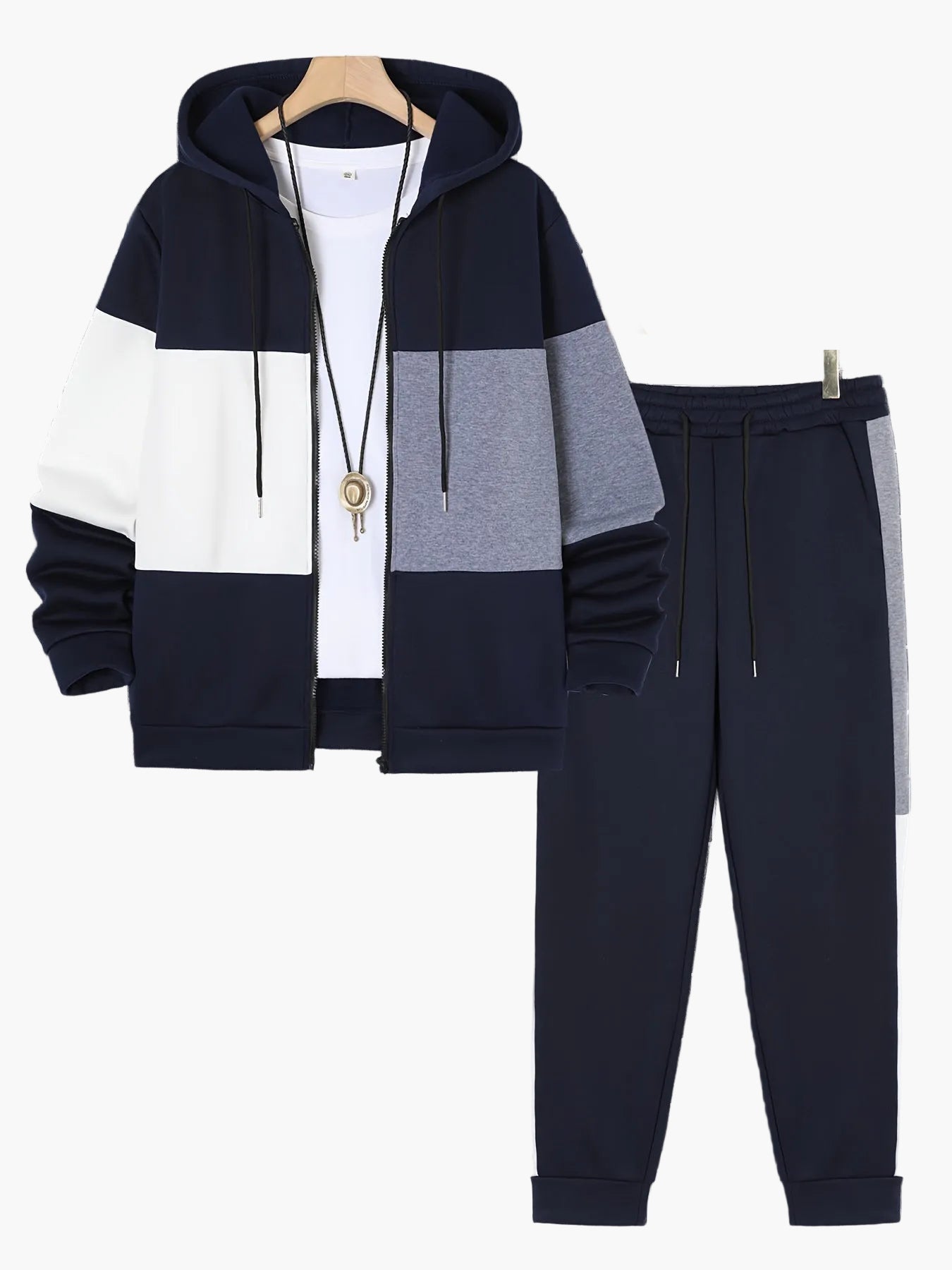 Survêtement Homme Style Décontracté à Capuche avec Fermeture Éclair – Ensemble Sport Urbain