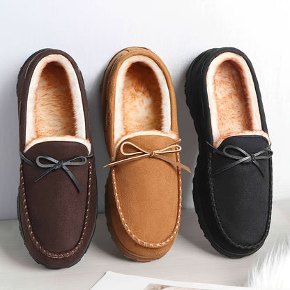 Chausson Mocassin Homme Doublé Façon Fourrure Noir Marron Beige