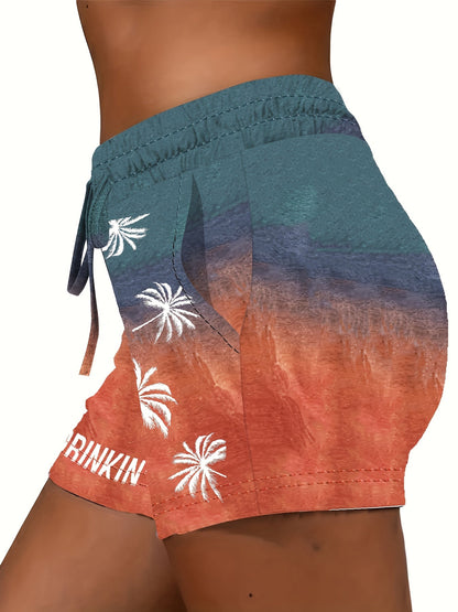 Damen-Freizeithose im Urlaubsstil mit Palmenmuster und Aufschrift „DAY DRINKIN'“ – ideal für Sommer und Freizeit