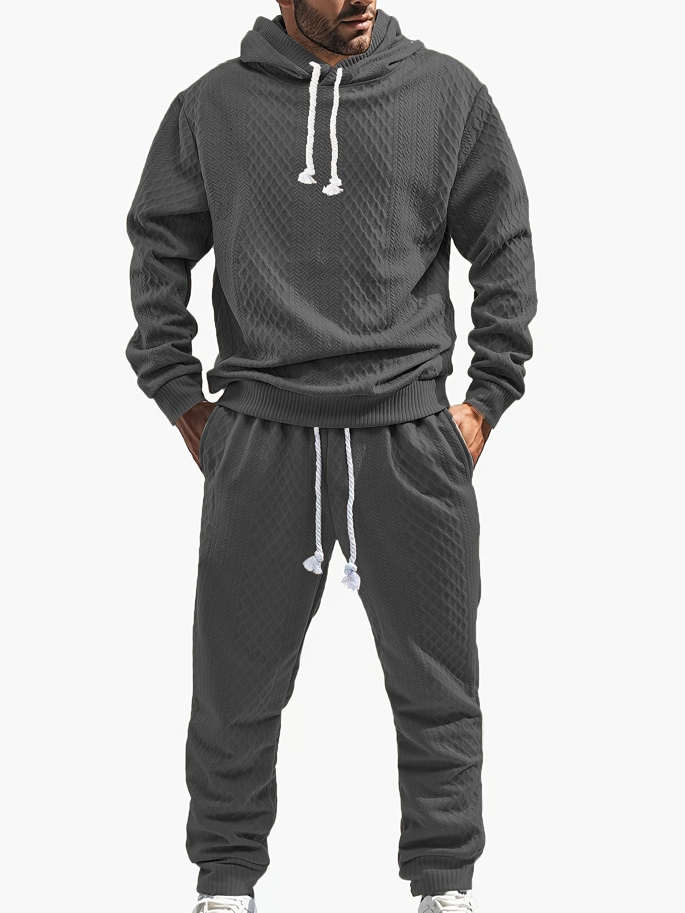 Ensemble Survêtement Homme à Capuche Texture Chevron et Losange – Style Décontracté