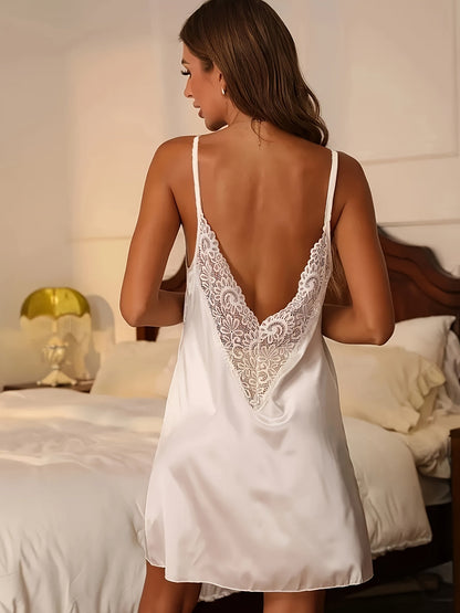 Nuisette donna scollatura schiena pizzo stile sexy per notte romantica e relax