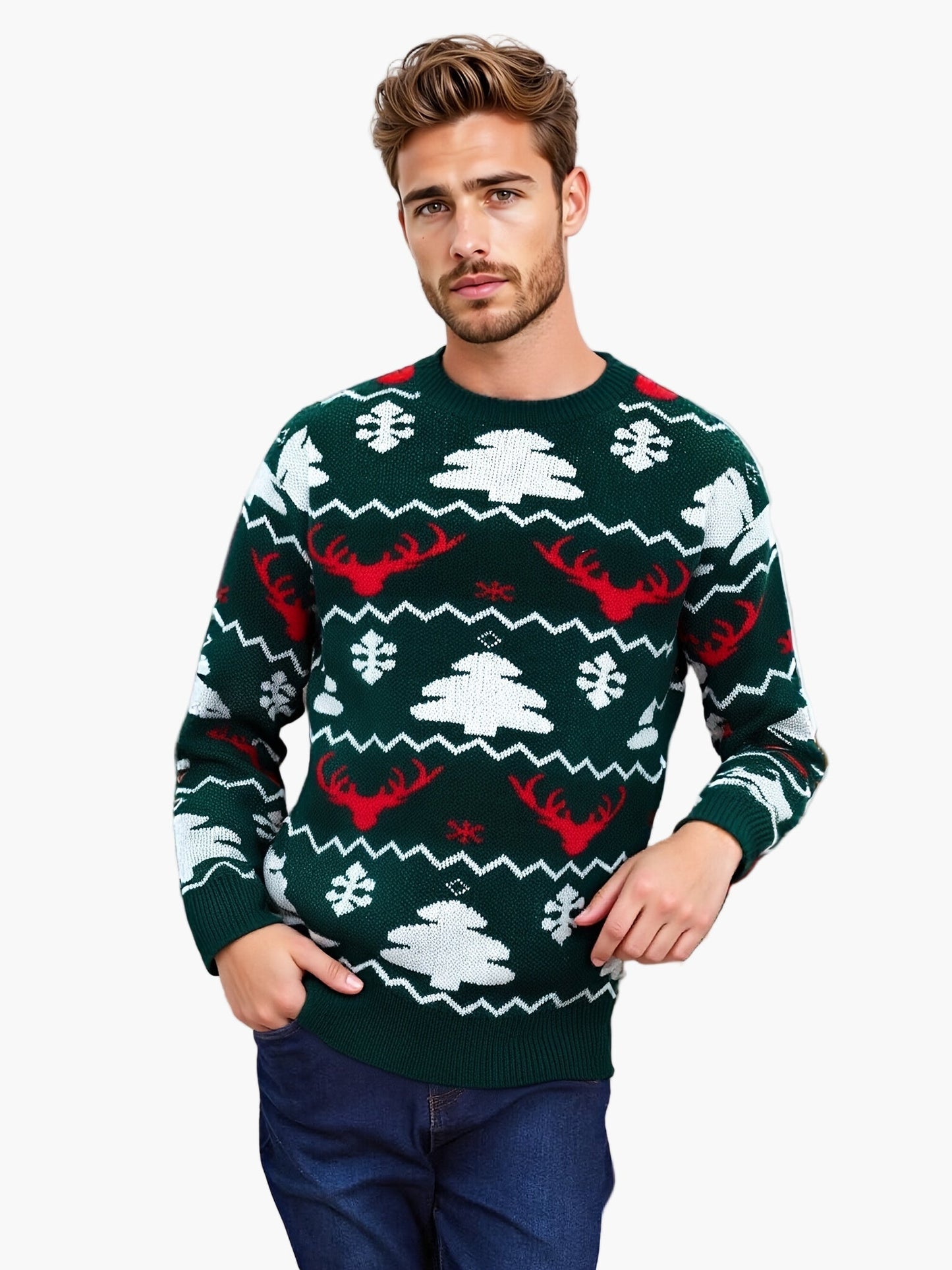 Męski sweter świąteczny w stylu festiwalowym na zimowe wieczory i imprezy