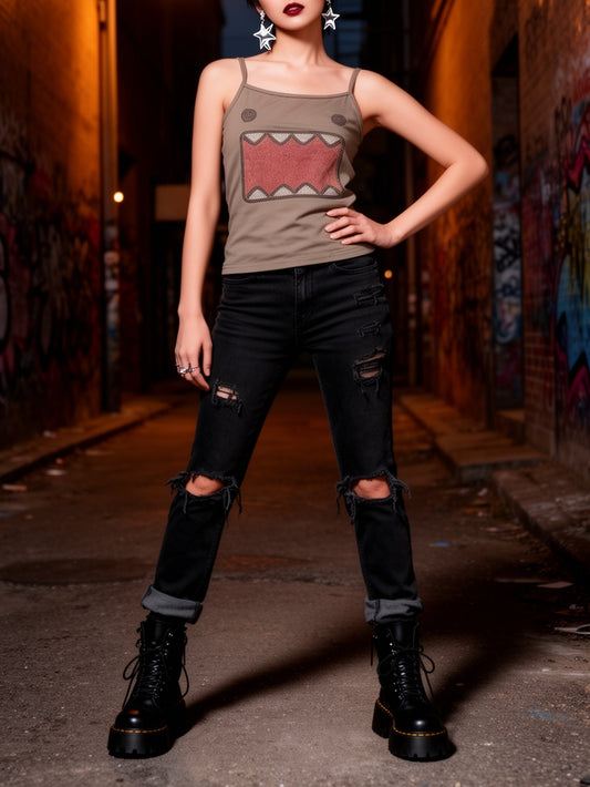 Dame Top Y2K Geometrisk Mønster Urban Stil til Trendy Sommerlook