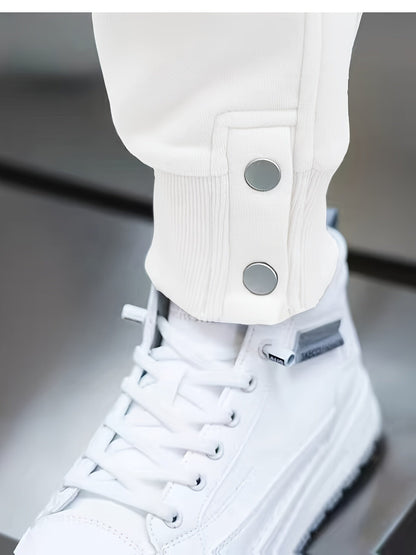 Pantalon de jogging homme avec cordon de serrage, rayures latérales et boutons pression, coupe fuselée