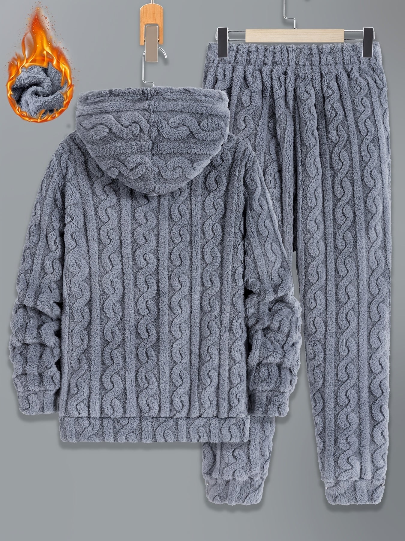 Ensemble de Survie Homme en Tissu Doux Texturé, Chaud, à Capuche et Pantalon, Gris Foncé