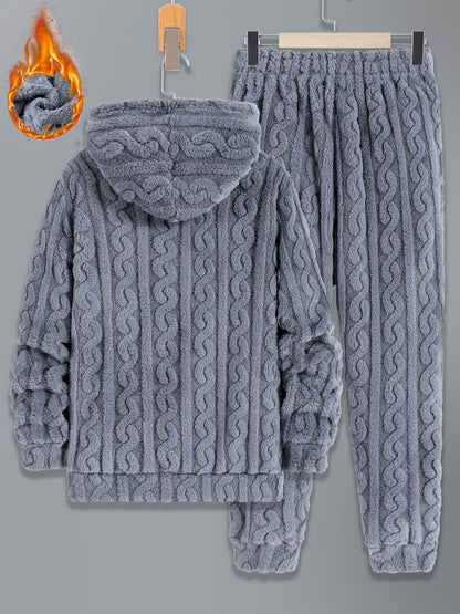 Ensemble de Survie Homme en Tissu Doux Texturé, Chaud, à Capuche et Pantalon, Gris Foncé