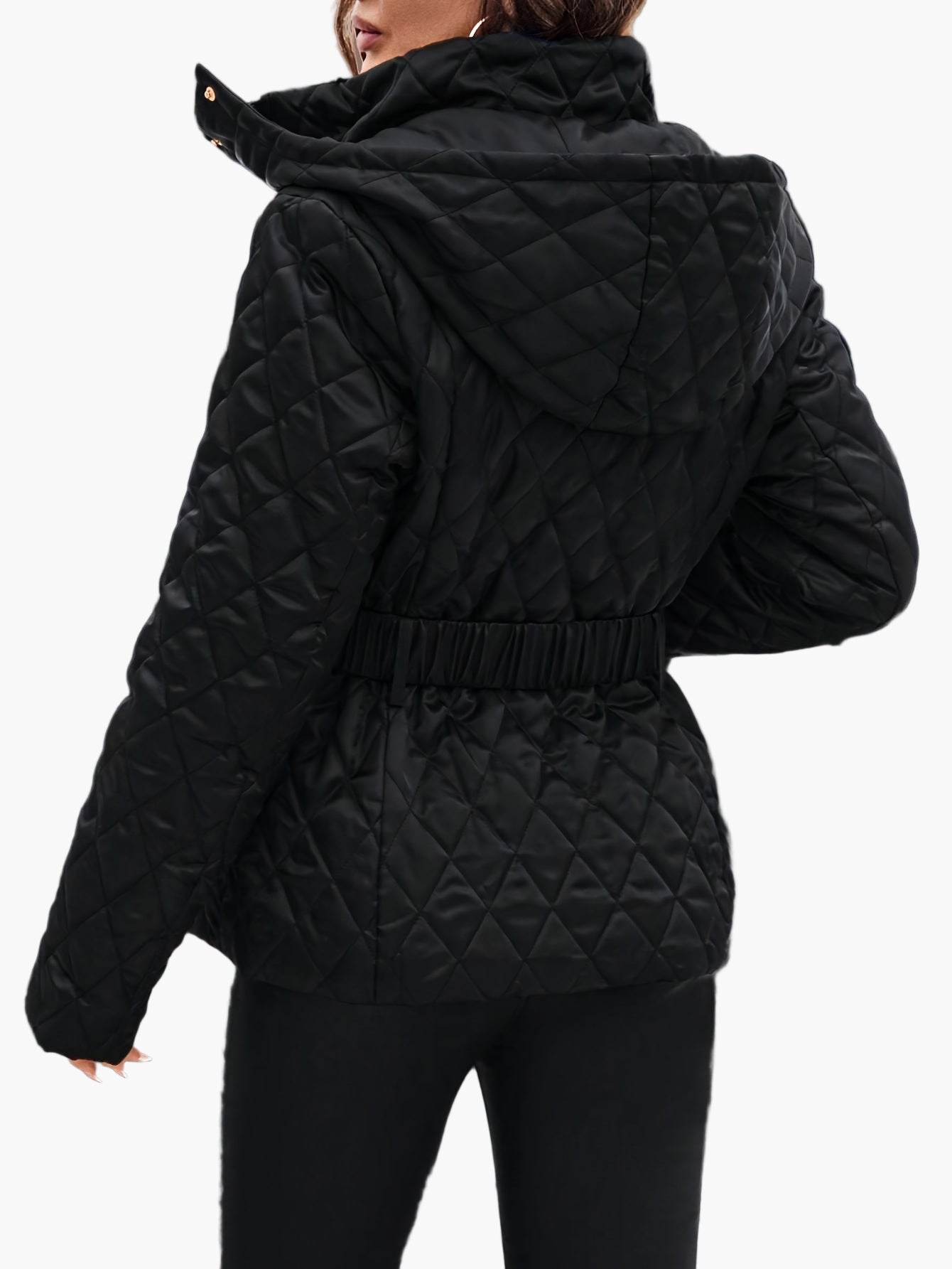 Chaqueta acolchada elegante con capucha para mujer con cinturón – Estilo urbano chic