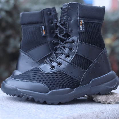 Bottes de combat montantes noires pour hommes Chaussures tactiques respirantes à lacets