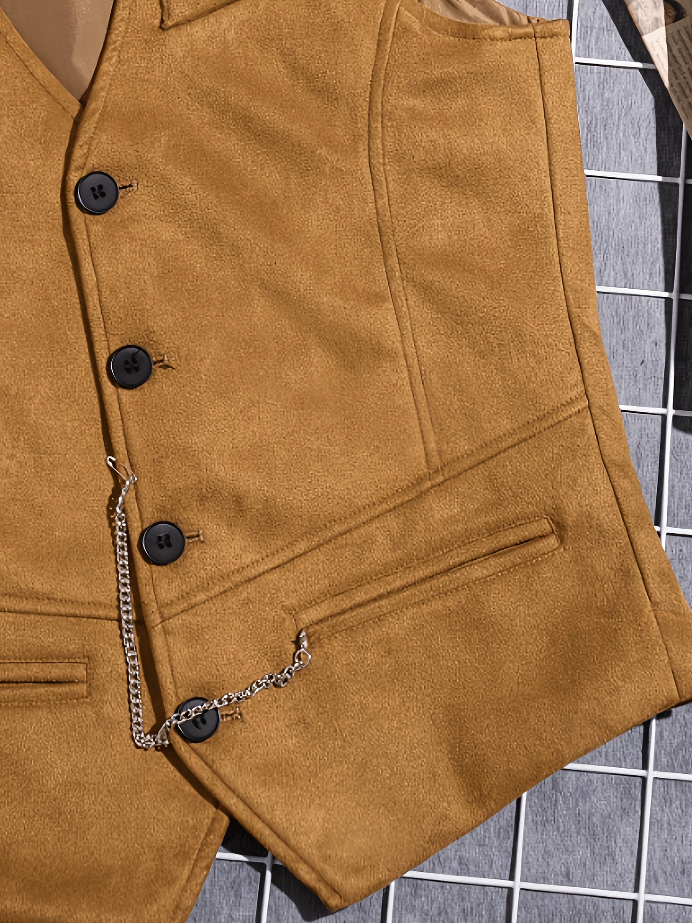 Gilet de Costume Homme Uni Col en V Décoration Chaîne Boutons