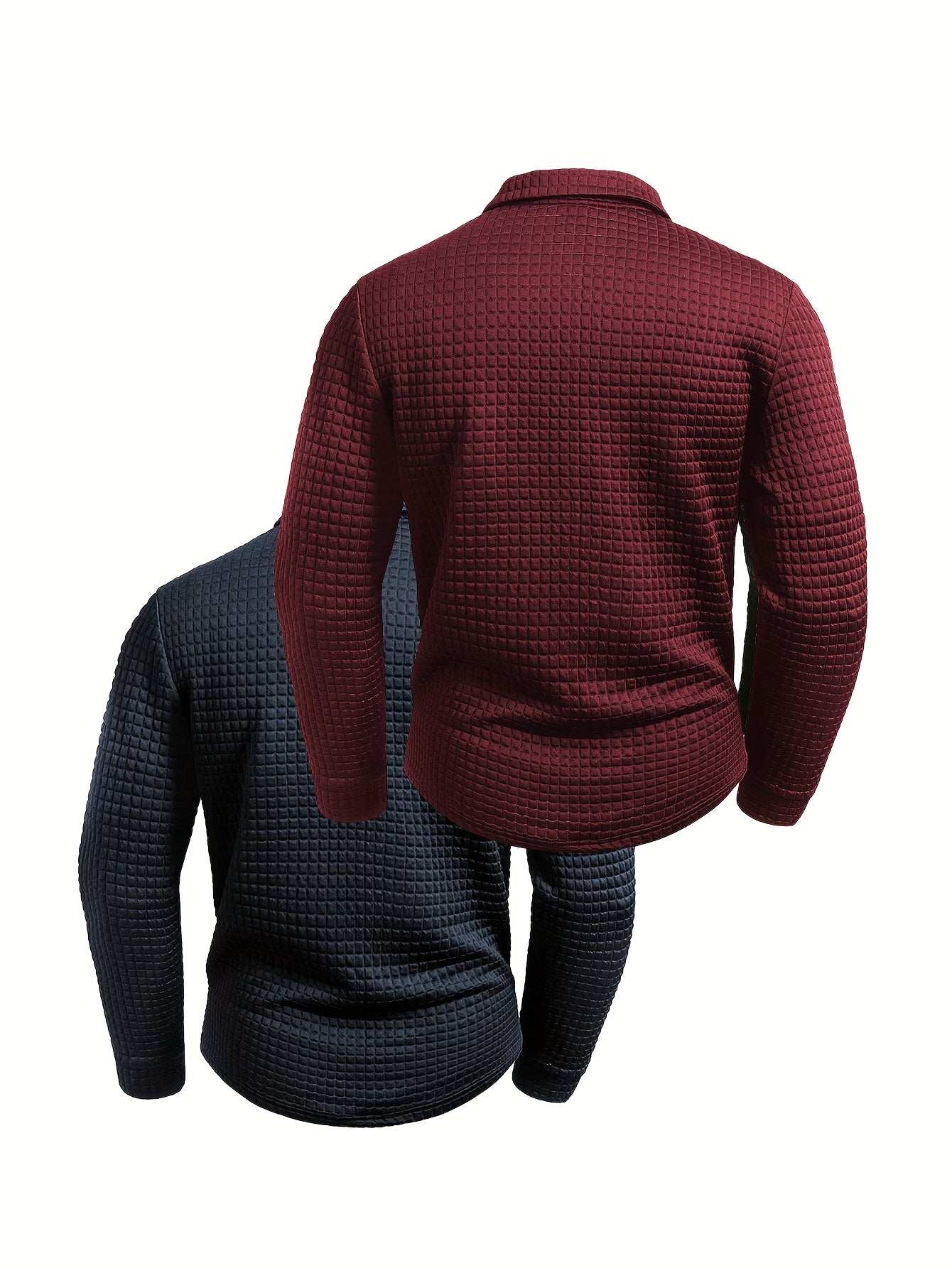 Polo homme à manches longues texturé quadrillé bicolore col chemise