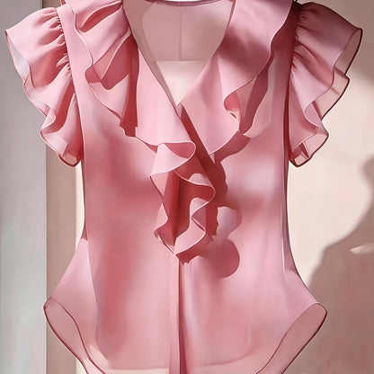Blouse Femme Élégante à Volants Style Romantique pour Tenue Chic et Bureau