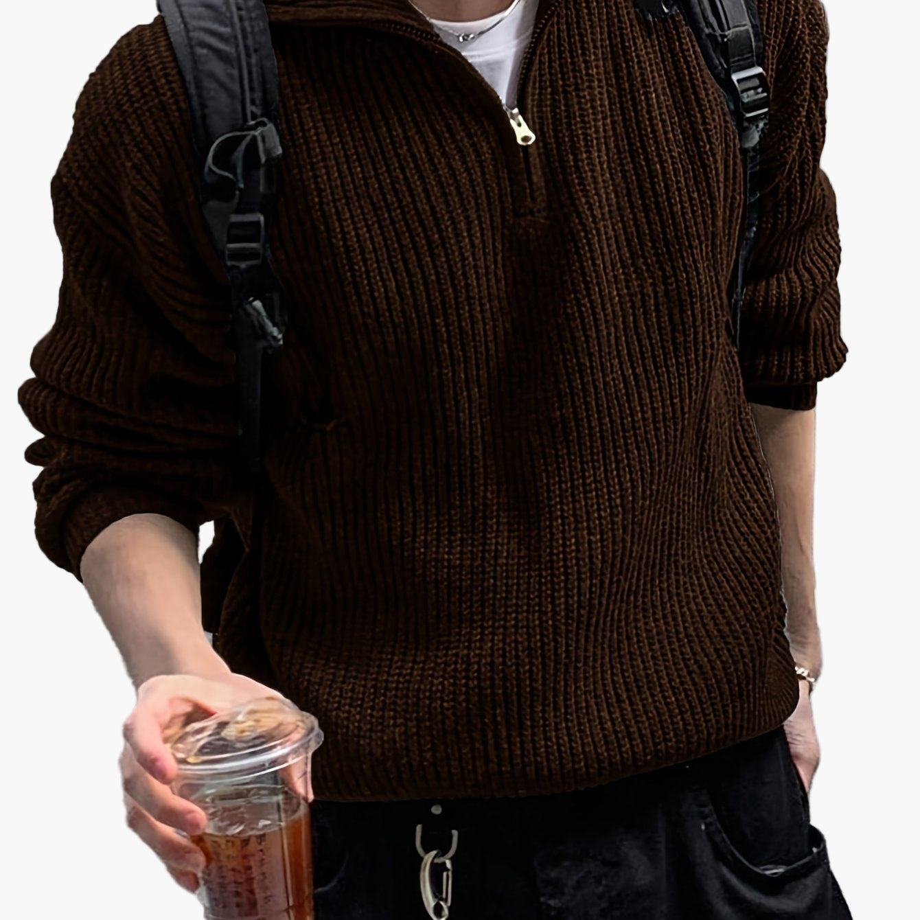 Men's casual style high collar zip-up sweater - Ideal for spring and autumn