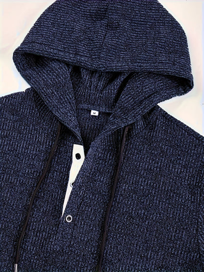 Pull à Capuche Homme en Maille Texturée Bleu Marine Style Henley