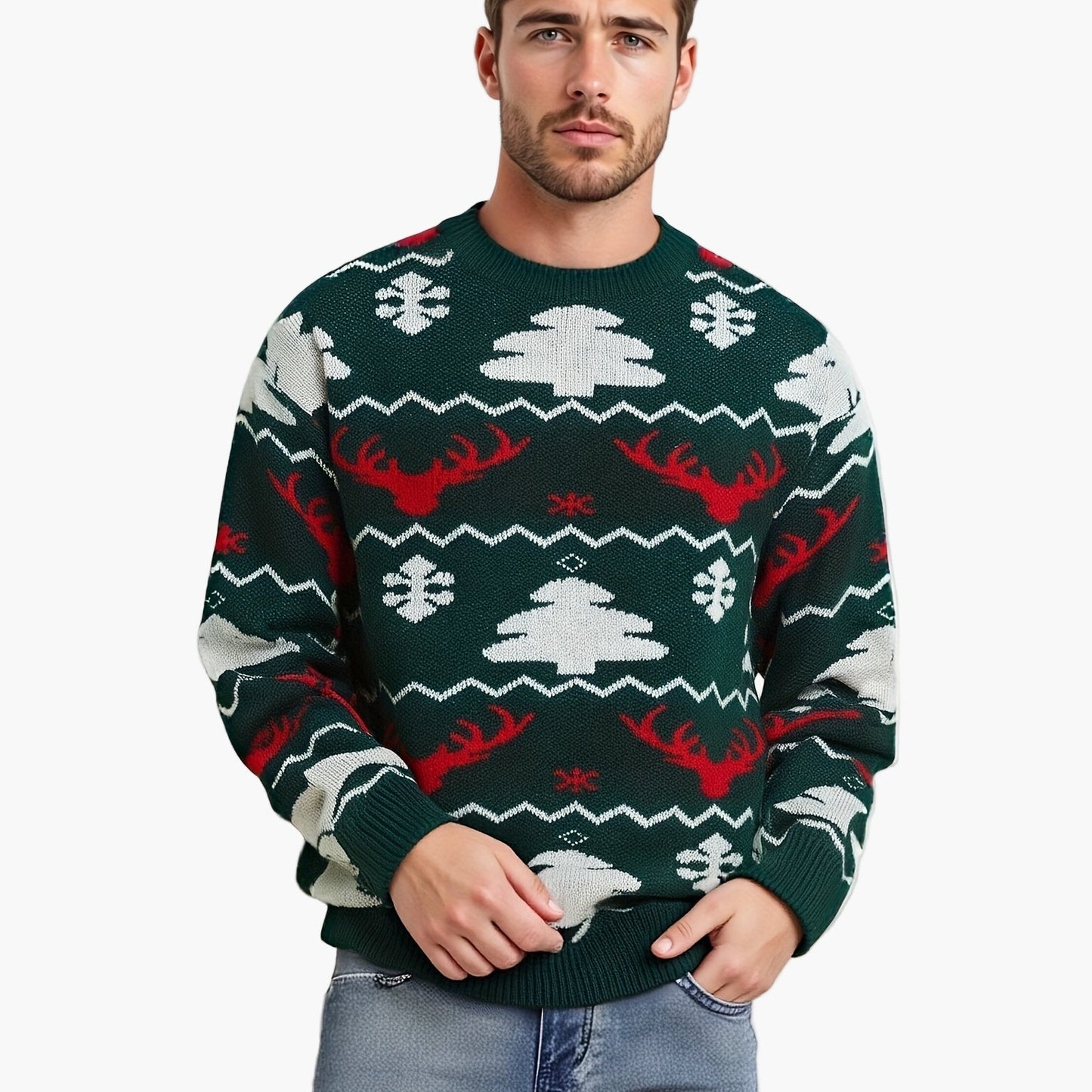 Męski sweter świąteczny w stylu festiwalowym na zimowe wieczory i imprezy