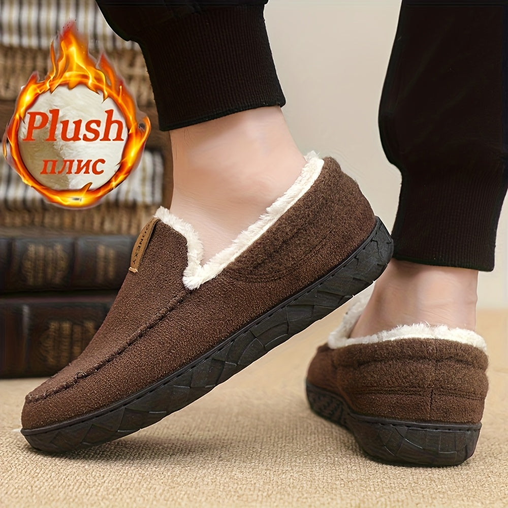 Chaussons Mocassins Homme Doublés Polaire Marron Chaussures d'Intérieur Hiver Confortables