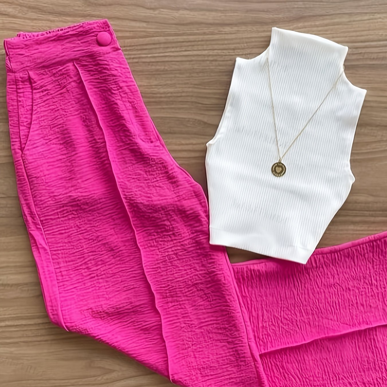 Ensemble élégant femme – Débardeur sans manches et pantalon taille haute – Idéal printemps/été