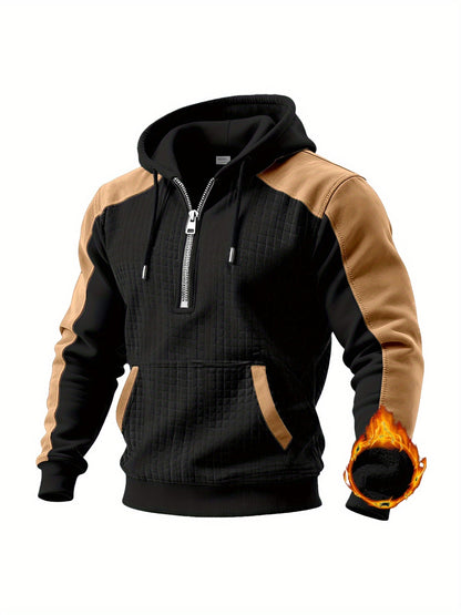 Sweat à Capuche Homme Bicolore Matelassé avec Fermeture Éclair et Poche Kangourou