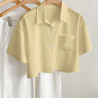 Camicia casual donna maniche corte stile moderno con orlo corto