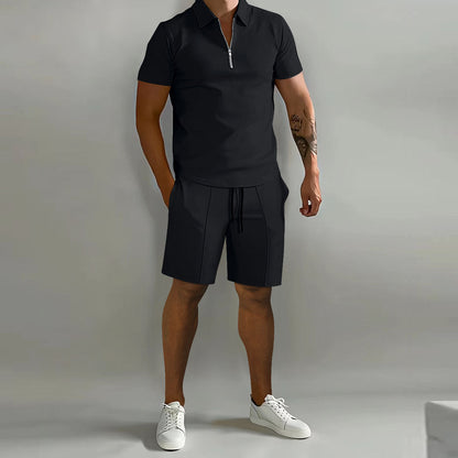 Ensemble décontracté pour homme à manches courtes avec fermeture éclair, idéal pour l'été, style moderne et confortable