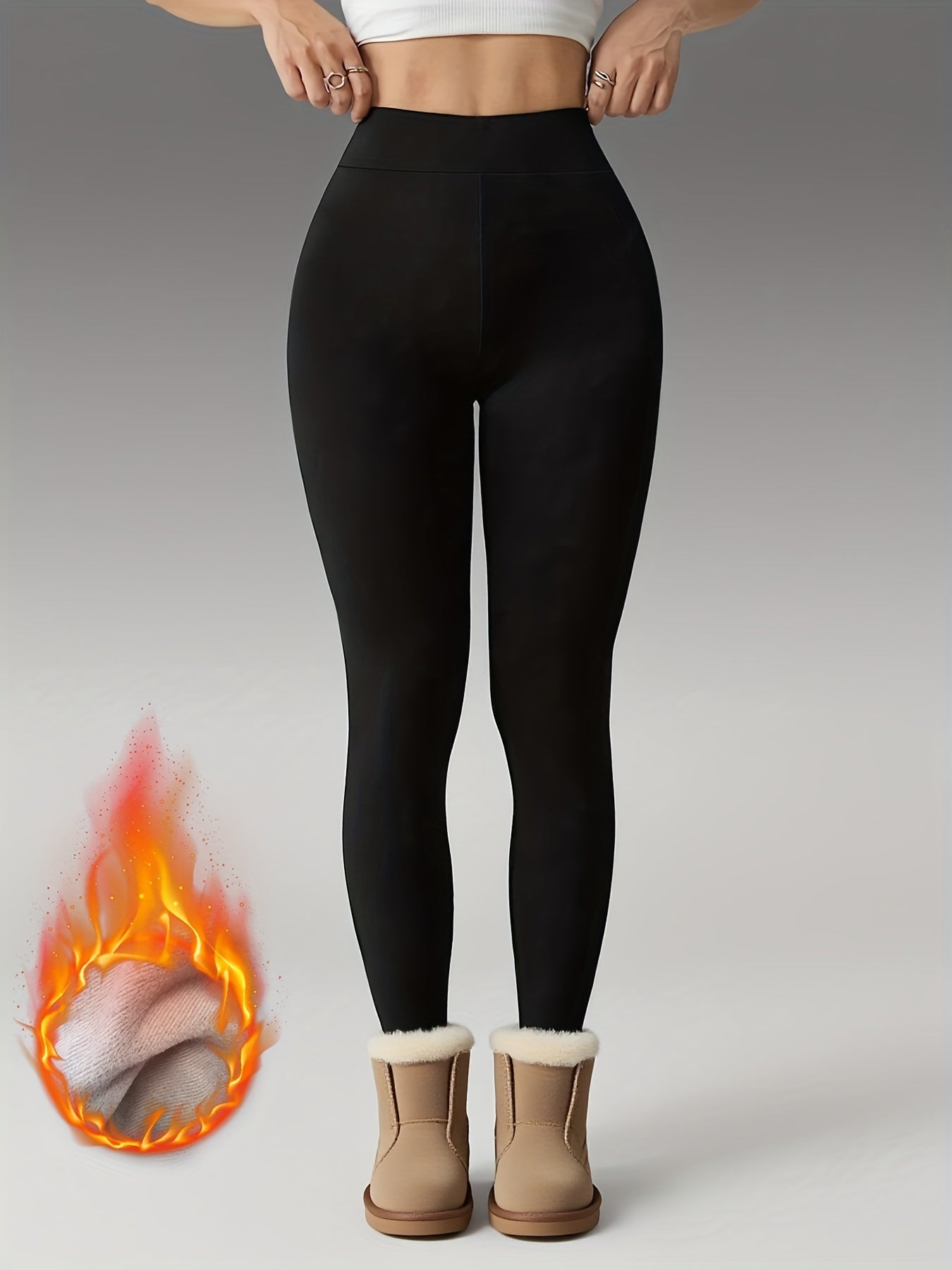 Legging Femme Noir Taille Haute Chaud Doublé Polaire
